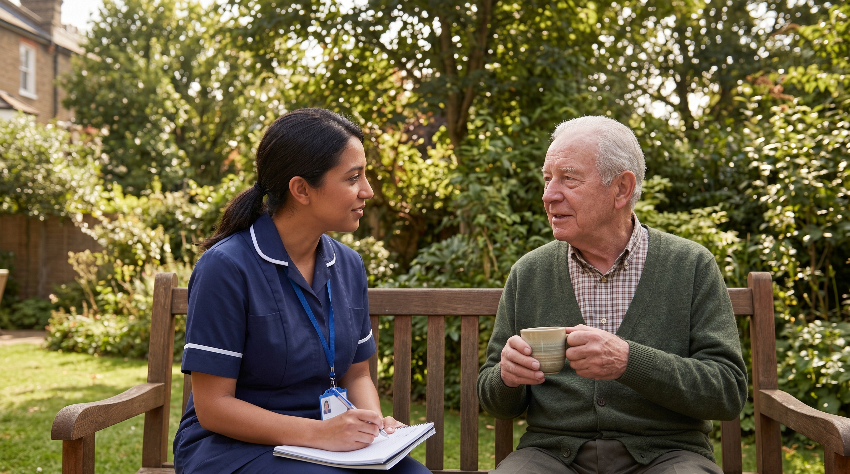 Care worker supporting an older adult at home